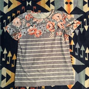 Floral and Striped Short Sleeve Top